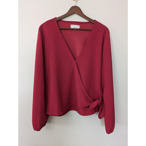 Madewell Texture & Thread Crepe Wrap Top Red Career Office Flattering Flowy XL - Picture 1 of 10